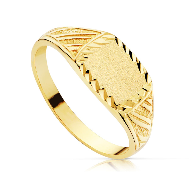 18K SELLO ORO AMARILLO MACIZO TALLADO ZONA GRABADO 7.5 X 6 MM