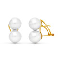 18K PENDIENTES ORO AMARILLO PERLA SINTETICA 9 MM CIERRE OMEGA