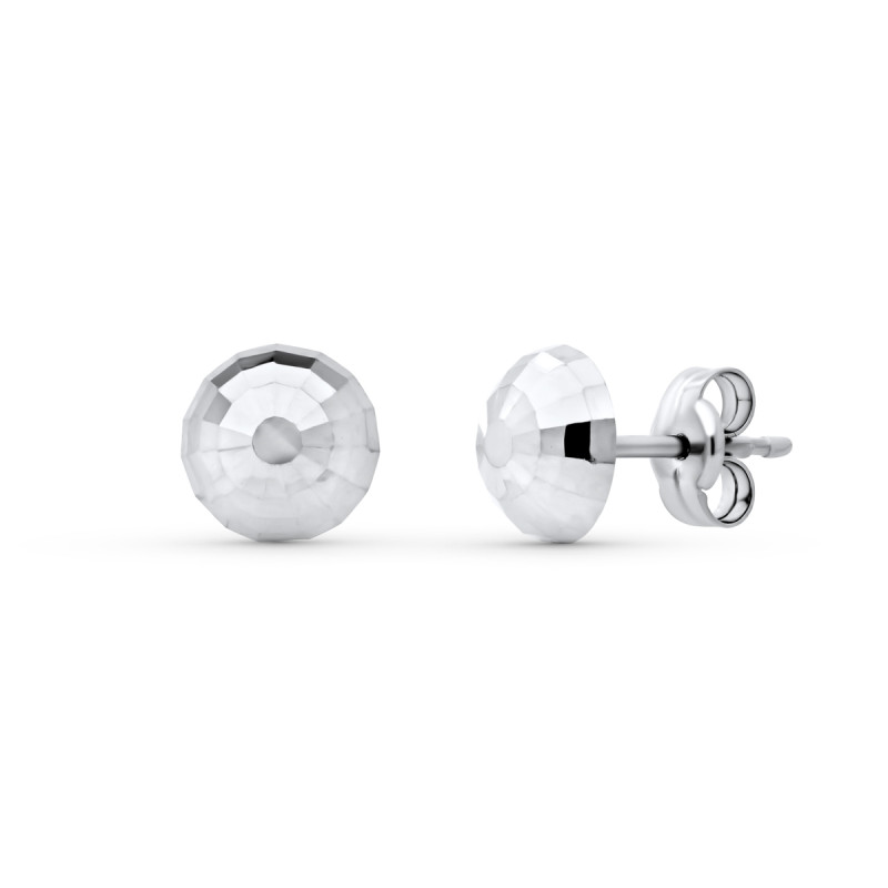 18K PENDIENTES ORO BLANCO MEDIA BOLA TALLADA 6 MM