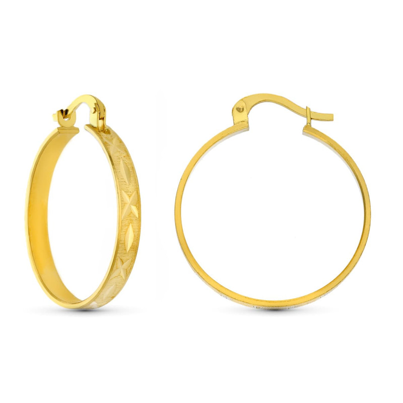 18K AROS ORO AMARILLO HUECOS TALLADOS 22X3 MM