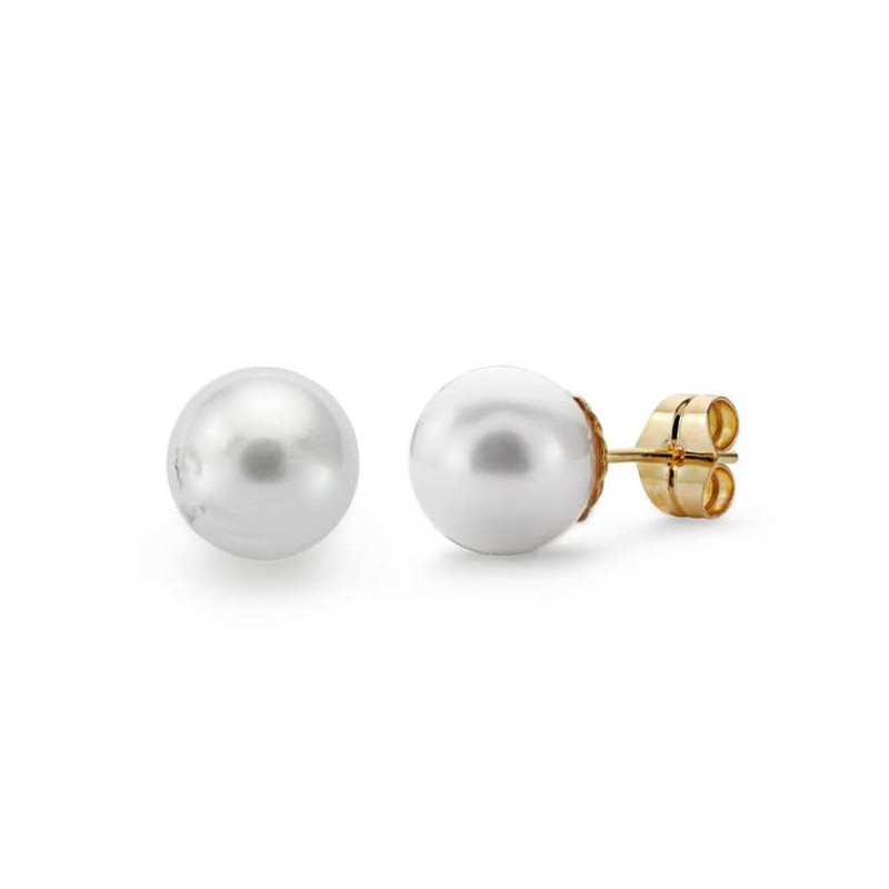 18K PENDIENTES PERLA AUSTRALIANA ORO AMARILLO 9 5-10 MM CIERRE PRESION