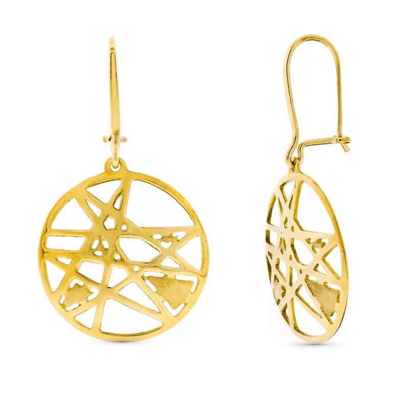 18K PENDIENTES ORO AMARILLO REDONDOS MOTIVOS CALADOS CIERRE GANCHO