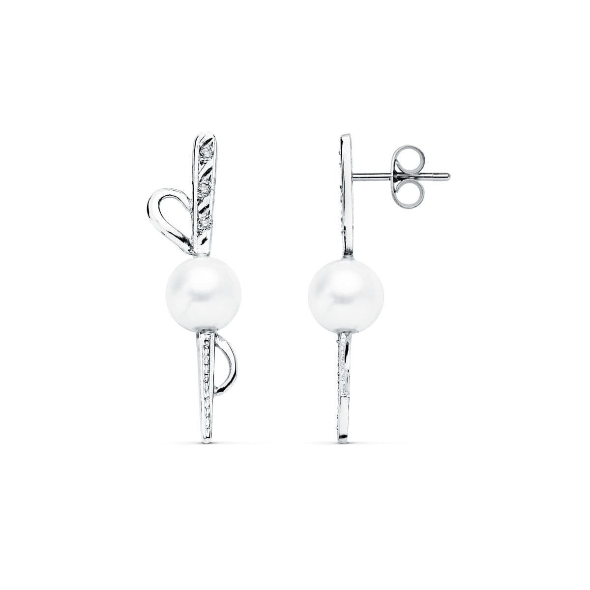 18K PENDIENTES ORO BLANCO PERLA 30X9 MM CIERRE PRESION