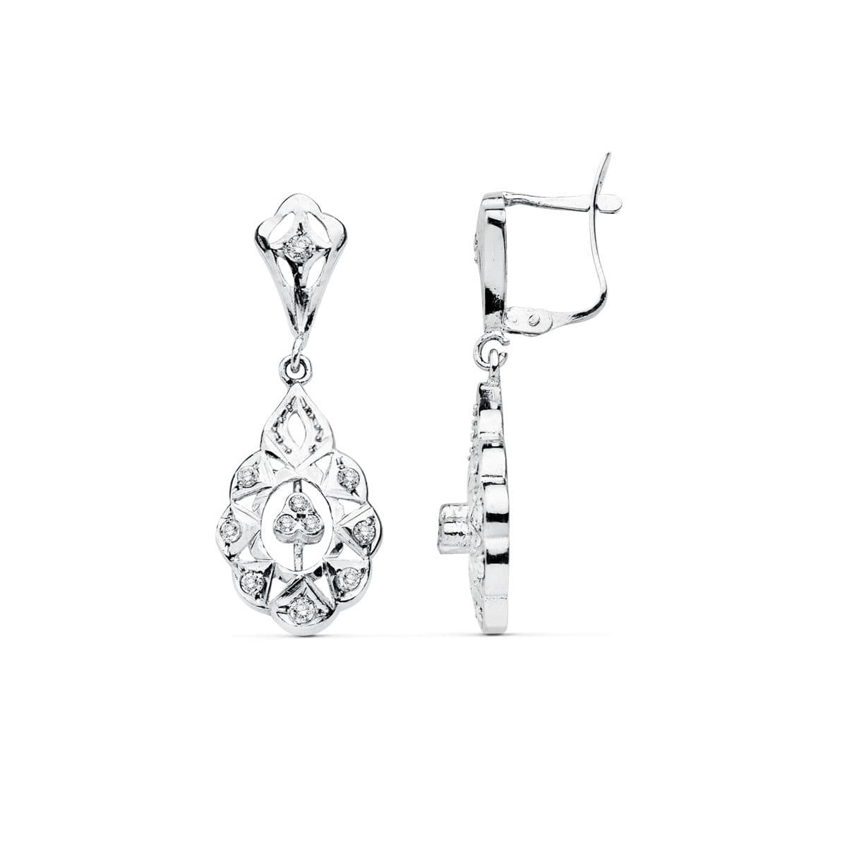 18K PENDIENTES CUBANAS ORO BLANCO 32X12 MM CIERRE CATALAN