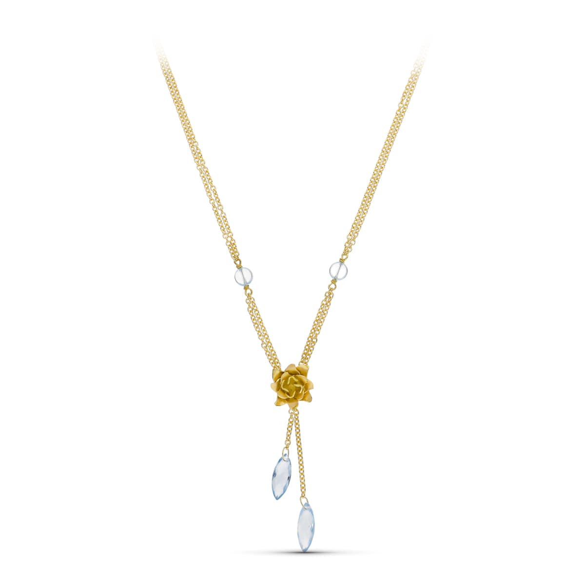 18K GARGANTILLA ORO AMARILLO PIEDRAS COLOR Y FLOR MATE 42CM