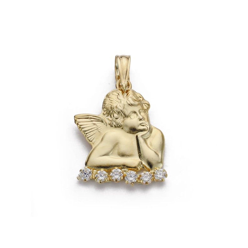 18K MEDALLA SILUETA ORO AMARILLO ANGEL CIRCONITA 19X14 MM