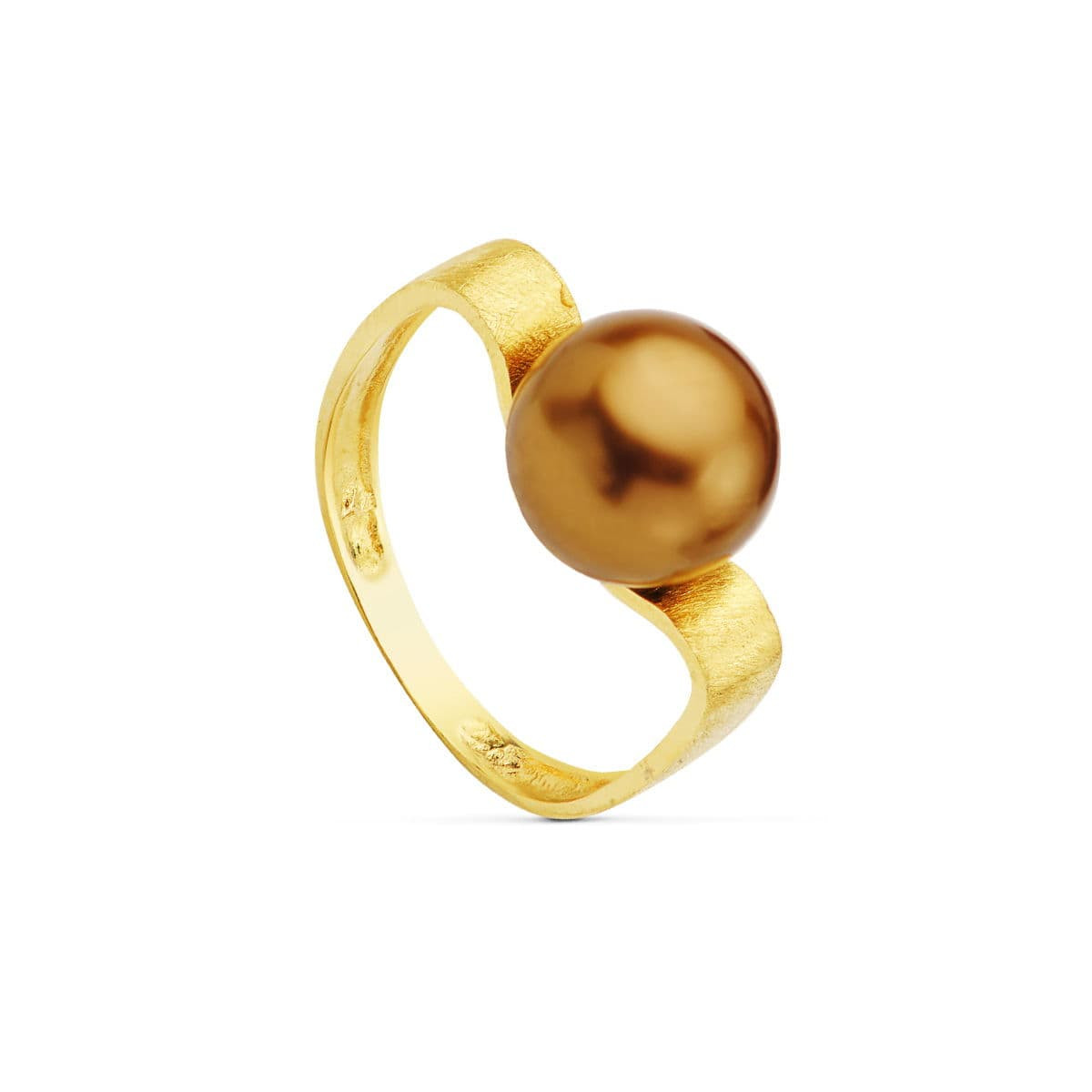 18K SORTIJA ORO AMARILLO RAYADA PERLA CHOCOLATE 10 MM