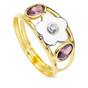 18K SORTIJA ORO BICOLOR FLOR CON CIRCONITA Y CIRCONITA AMATISTAS OVALES ANCHO: 9 MM 18K SORTIJA ORO BICOLOR FLOR CON CIRCONITA Y CIRCONITA AMATISTAS OVALES ANCHO: 9 MM