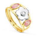 18K SORTIJA ORO BICOLOR FLOR CON CIRCONITA Y CIRCONITA ROSAS OVALES ANCHO: 9 MM 18K SORTIJA ORO BICOLOR FLOR CON CIRCONITA Y CIRCONITA ROSAS OVALES ANCHO: 9 MM