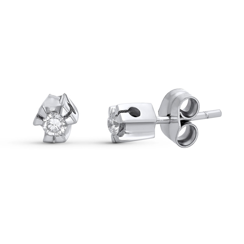 18K PENDIENTES ORO BLANCO DIAMANTES NATURALES TALLA BRILLANTE 0.20 QTS. 5X5 MM CIERRE PRESION