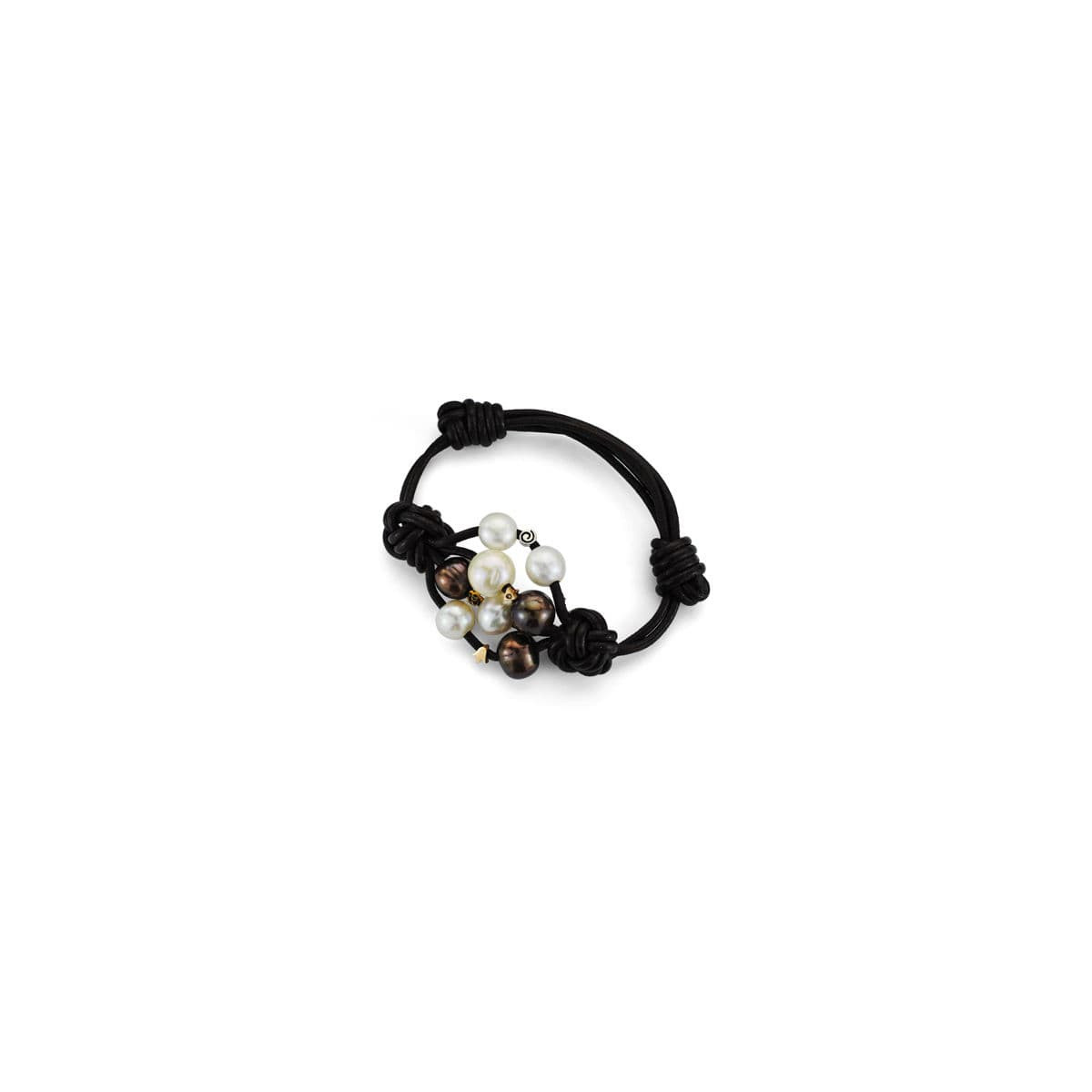 18K PULSERA CUERO PERLA Y DIAMANTE TALLA BRILLANTE