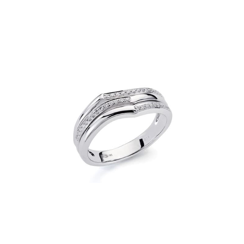 18K SORTIJA ORO BLANCO 38 DIAMANTES NATURALES TALLA BRILLANTE 0.130 QTS. ANCHO: 7MM