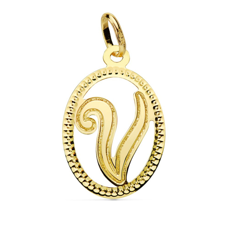 18K COLGANTE ORO AMARILLO INICIAL LETRA V 21X14 MM