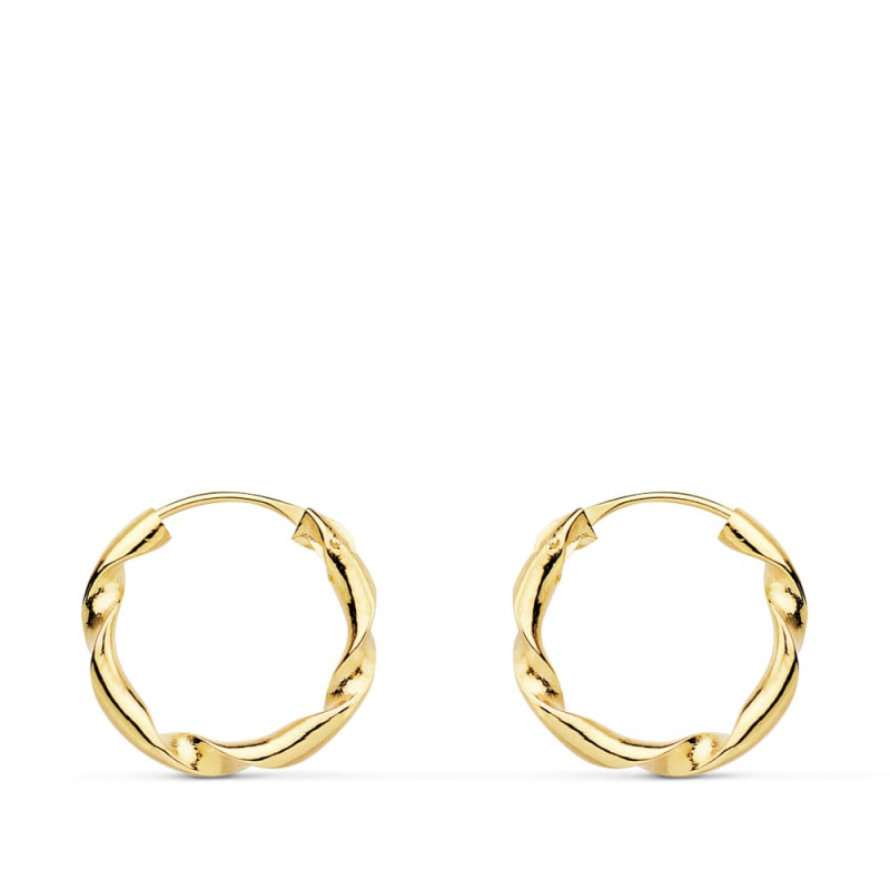 18K AROS ORO AMARILLO HUECOS RETORCIDOS. 14X2 MM