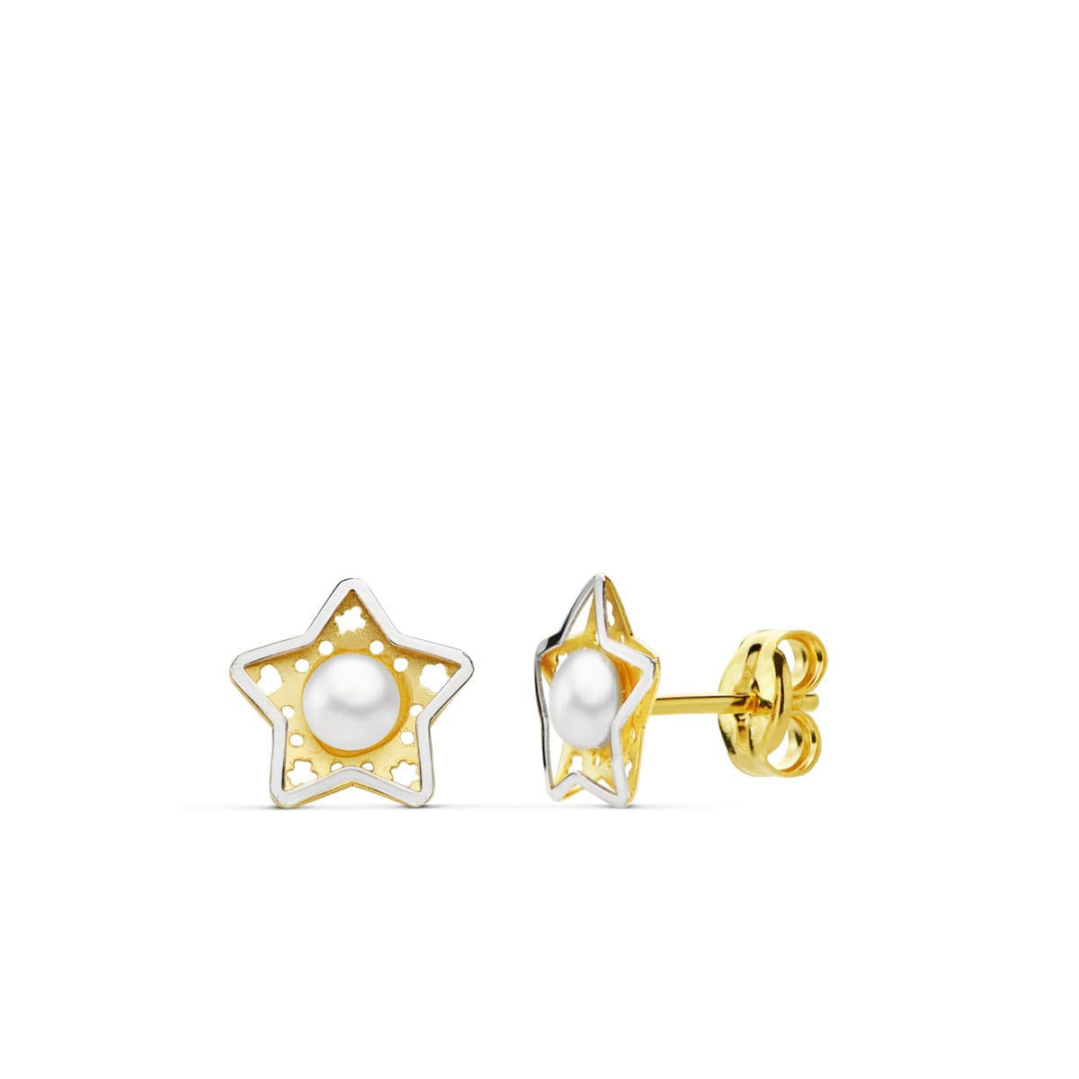 18K PENDIENTES BICOLOR ESTRELLA 8X8 MM CIERRE PRESION