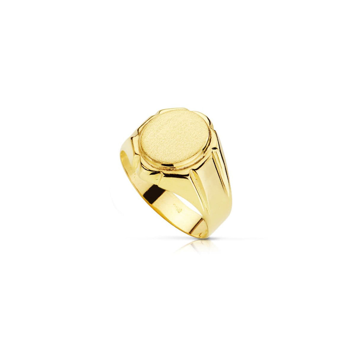 18K SELLO ORO AMARILLO HUECO TALLADO OVAL ZONA GRABADO 12 X 10.5 MM