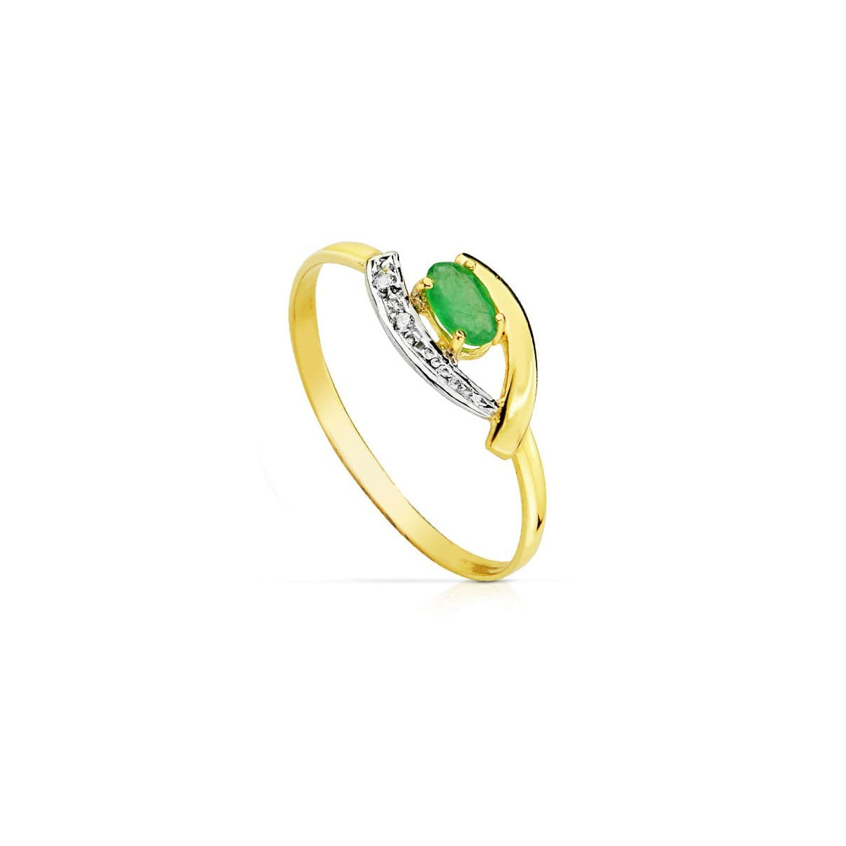 18K SORTIJA ORO BICOLOR CON CIRCONITA Y ESMERALDA 5X3 MM