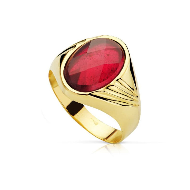 18K SELLO ORO AMARILLO PIEDRA OVAL RUBI SPINEL. 14X10 MM