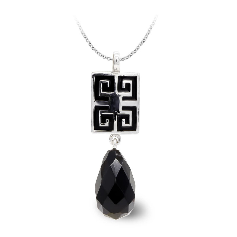 18K COLGANTE ORO BLANCO ONIX PERA