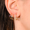 18K PENDIENTES ORO AMARILLO MEDIO ARO BOLITAS CON AGUAMARINA 13X3MM CIERRE PRESION