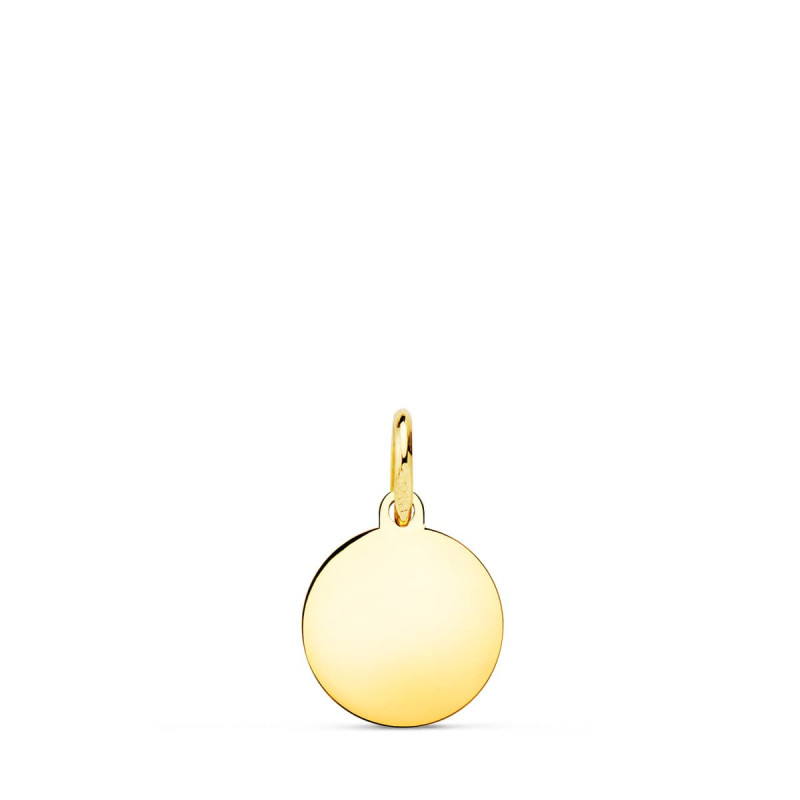 18K PLACA CHAPA DISCO ORO AMARILLO LISO EN BRILLO 10 MM