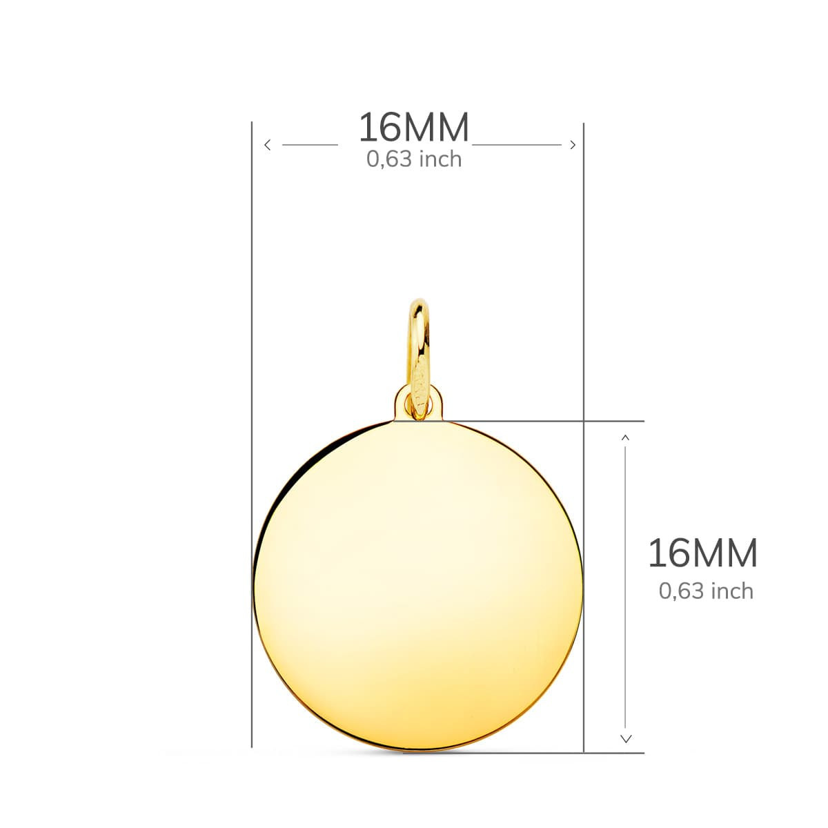 18K PLACA CHAPA DISCO ORO AMARILLO LISO EN BRILLO 16 MM