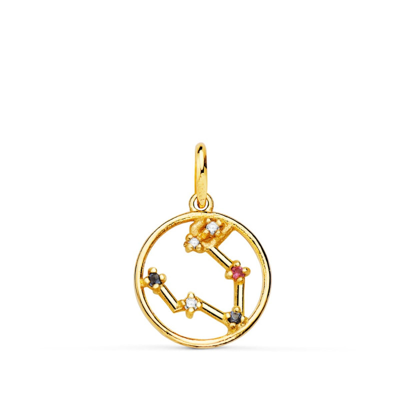 18K HOROSCOPO ORO AMARILLO PISCIS CONSTELACIONES CIRCONITA 12 MM