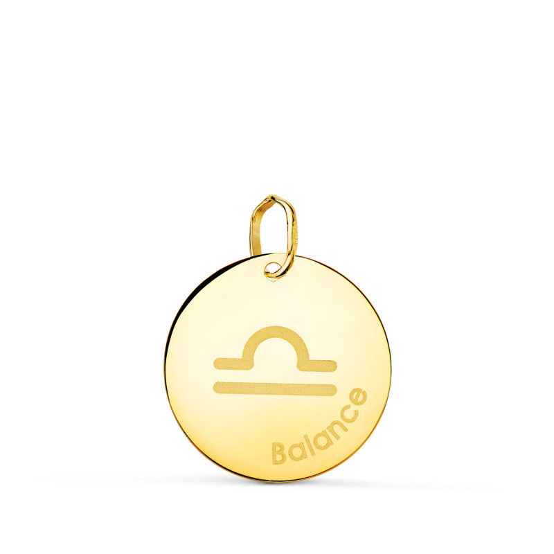 18K HOROSCOPO ORO AMARILLO LIBRA EN FRANCES BRILLO 16 MM