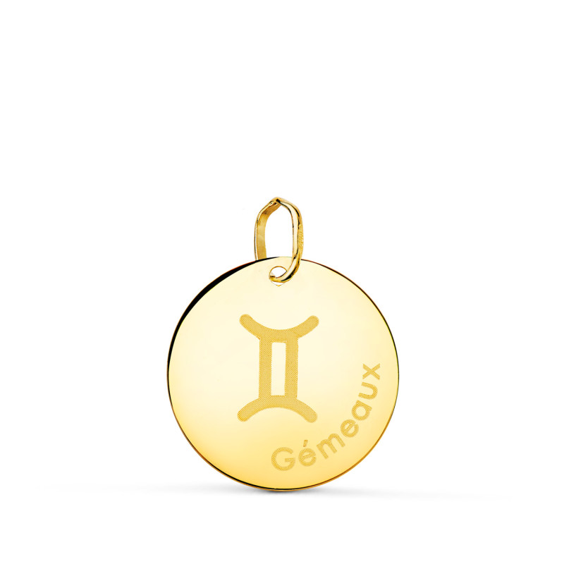 18K HOROSCOPO ORO AMARILLO GEMINIS EN FRANCES BRILLO 16 MM