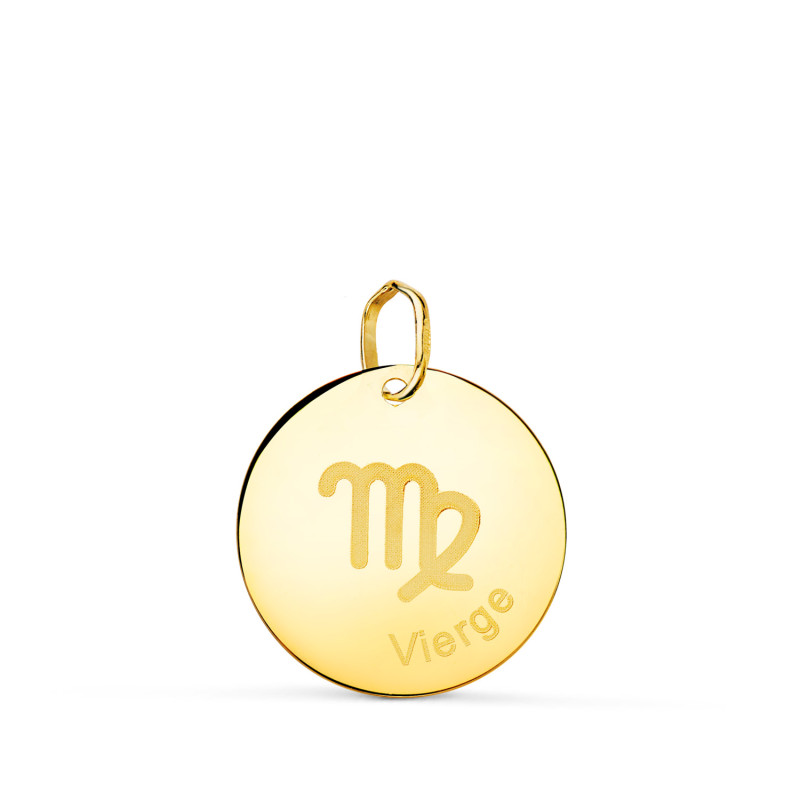 18K HOROSCOPO ORO AMARILLO VIRGO EN FRANCES BRILLO 16 MM