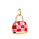 18K COLGANTE CHARM ORO AMARILLO BOLSO CON ESMALTE ROJO Y ROSA. MEDIDA: 15 X 12,5 MM