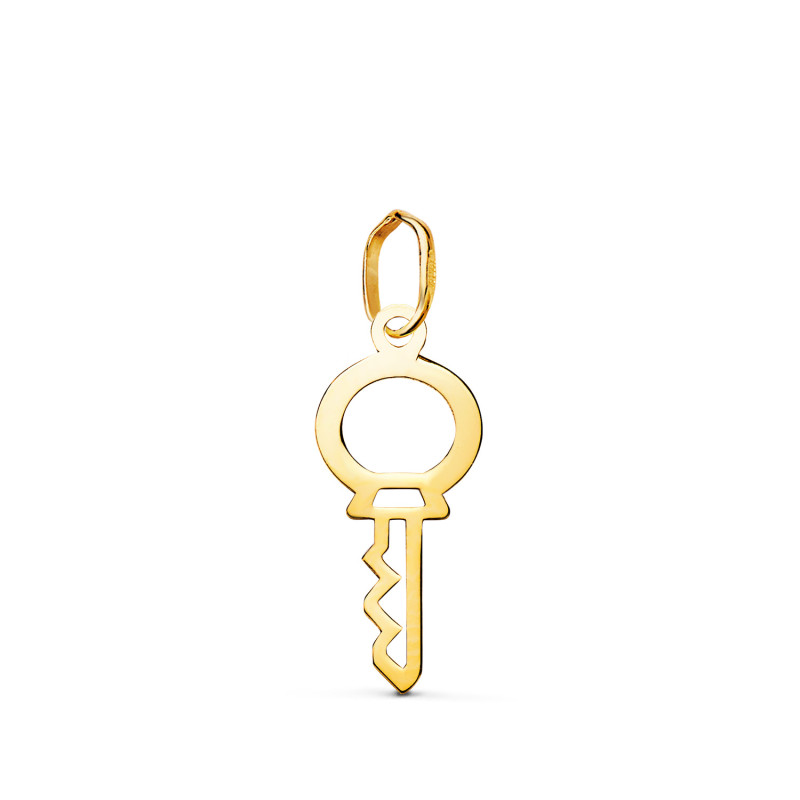 18K COLGANTE AMULETO ORO AMARILLO LLAVE CALADA EN BRILLO. MEDIDA: 18,5 X 8 MM