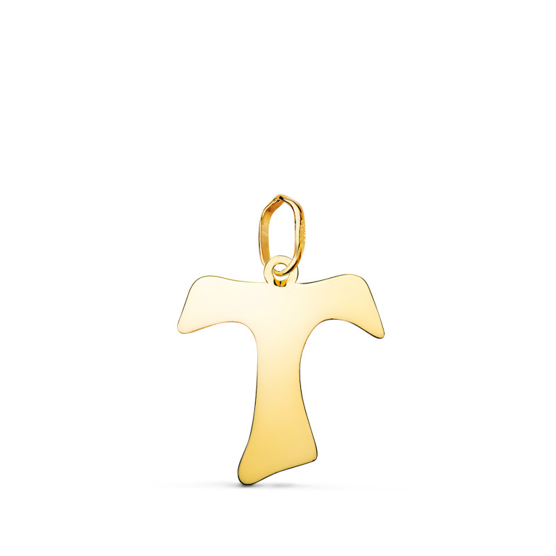 18K COLGANTE ORO AMARILLO CRUZ TAU DE SAN FRANCISCO EN BRILLO. MEDIDA: 17 X 14,5 MM