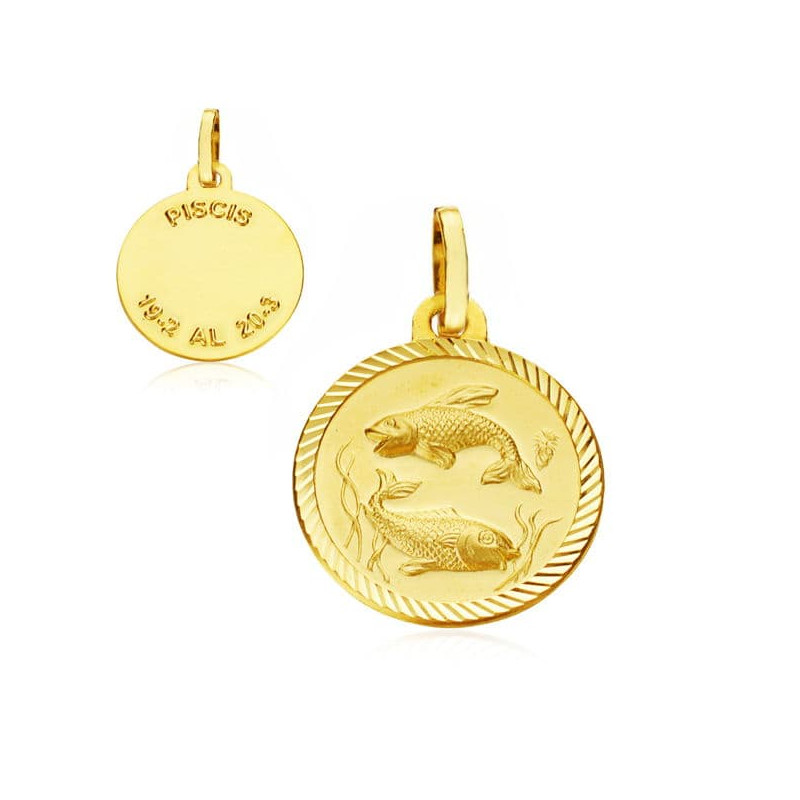 18K PLACA HOROSCOPO ORO AMARILLO PISCIS 16 MM