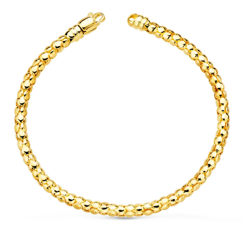 18K PULSERA ORO AMARILLO COREANA HUECA ANCHO 4 MM LARGO 20CM