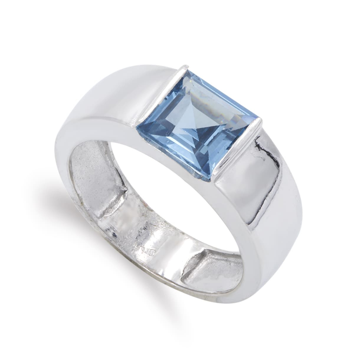 18K SORTIJA ORO BLANCO CON AGUAMARINA CUADRADA. ANCHO: 8 MM