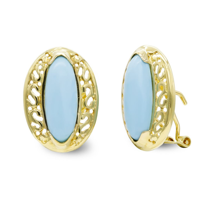 18K PENDIENTES ORO AMARILLO TURQUESA FINA 26X6 MM OMEGA