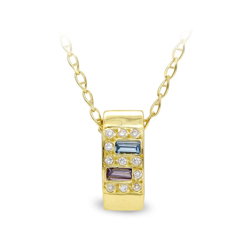 18K GARGANTILLA ORO AMARILLO CON DOS PIEDRAS COLOR RECTANGULARES