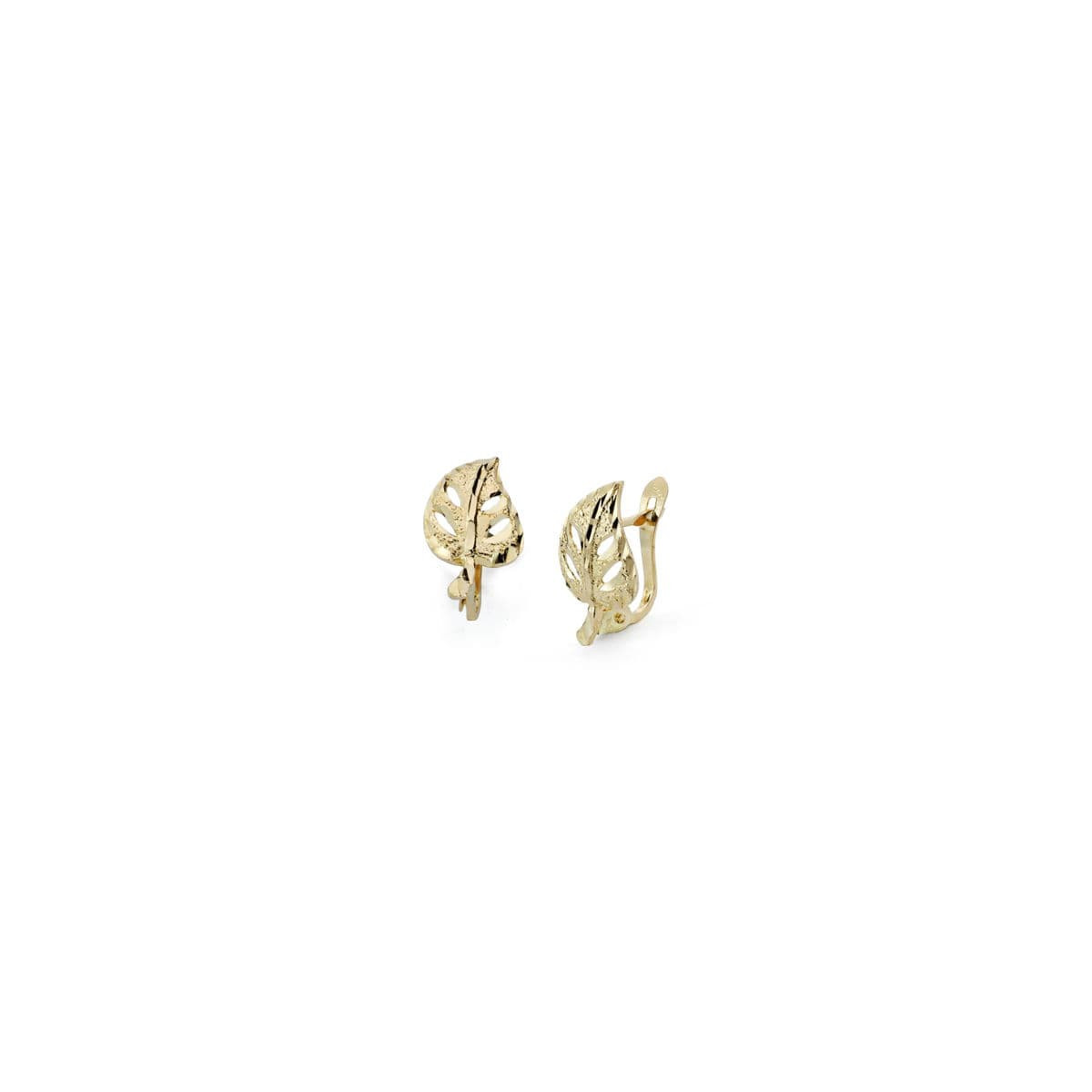 18K PENDIENTES ORO AMARILLO HOJA CALADA 14X8 MM CIERRE CATALAN