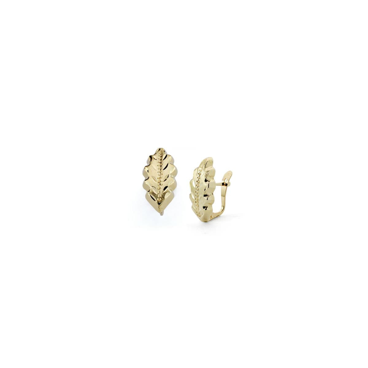 18K PENDIENTES ORO AMARILLO HOJA LAPIDADA 18X8 MM CIERRE CATALAN