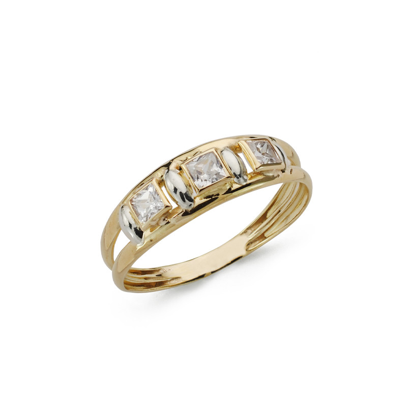 9K SORTIJA ORO AMARILLO DOBLE CUERPO CON AMATISTA CUADRADA. ANCHO: 6 MM