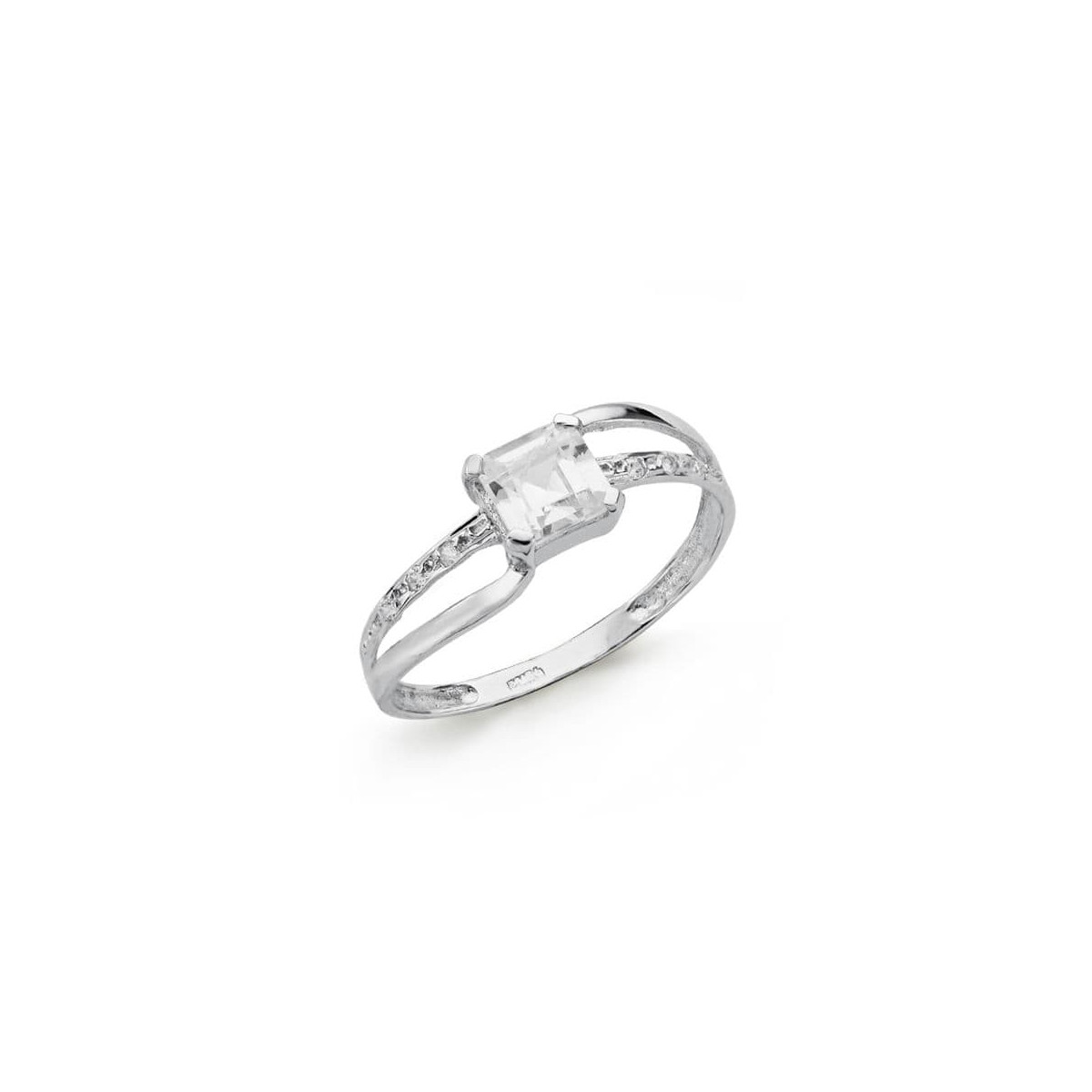 9K SORTIJA SOLITARIO ORO BLANCO CIRCONITA CENTRAL CARRE 5X5 MM. ANCHO: 6 MM