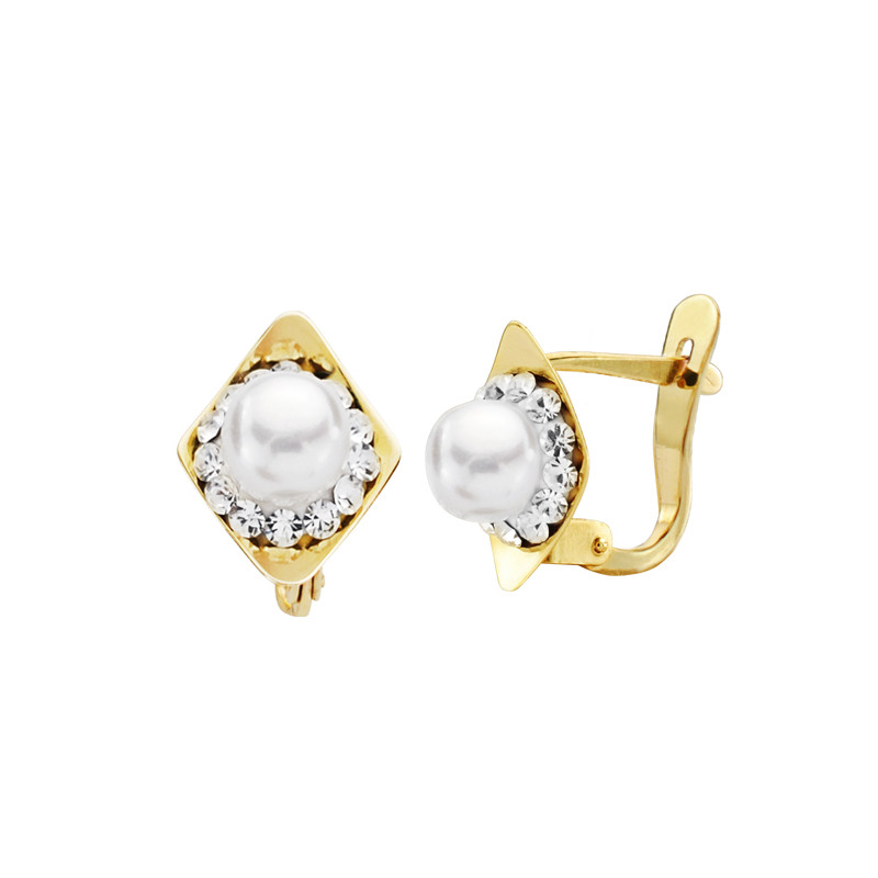 9K PENDIENTES ORO AMARILLO PERLA 10X8 MM CIERRE CATALAN