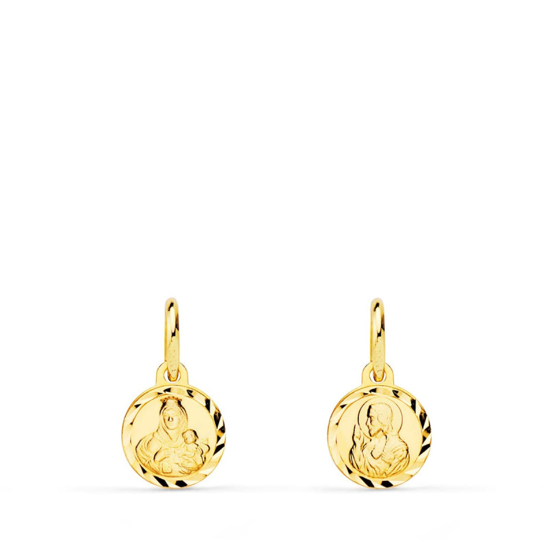 9K ESCAPULARIO ORO AMARILLO MINI VIRGEN DEL CARMEN Y CORAZON DE JESUS TALLADO 9 MM