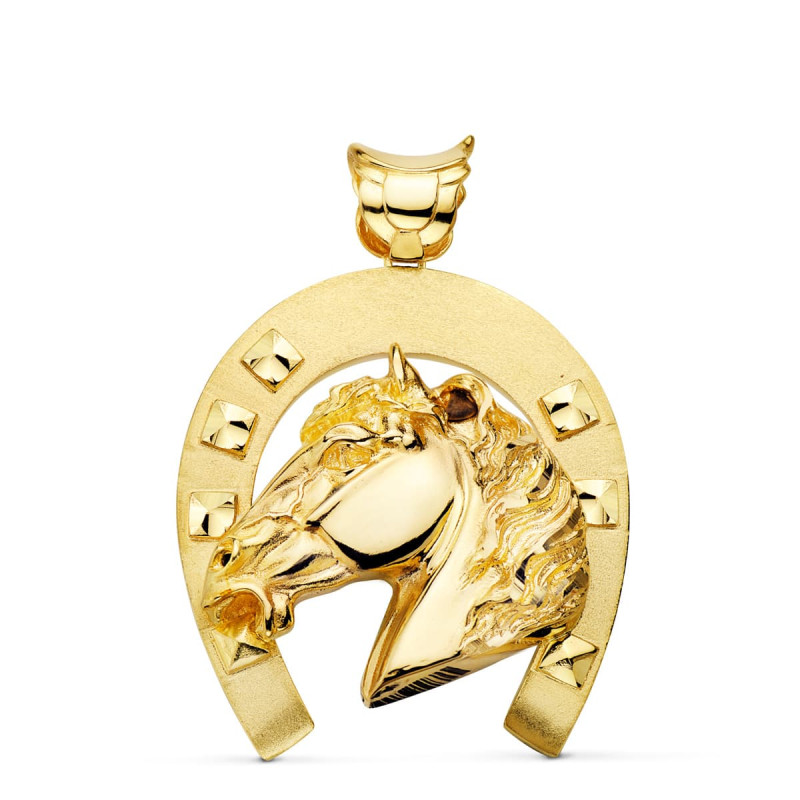 18K COLGANTE ORO AMARILLO HERRADURA CON CABALLO 50X44 MM