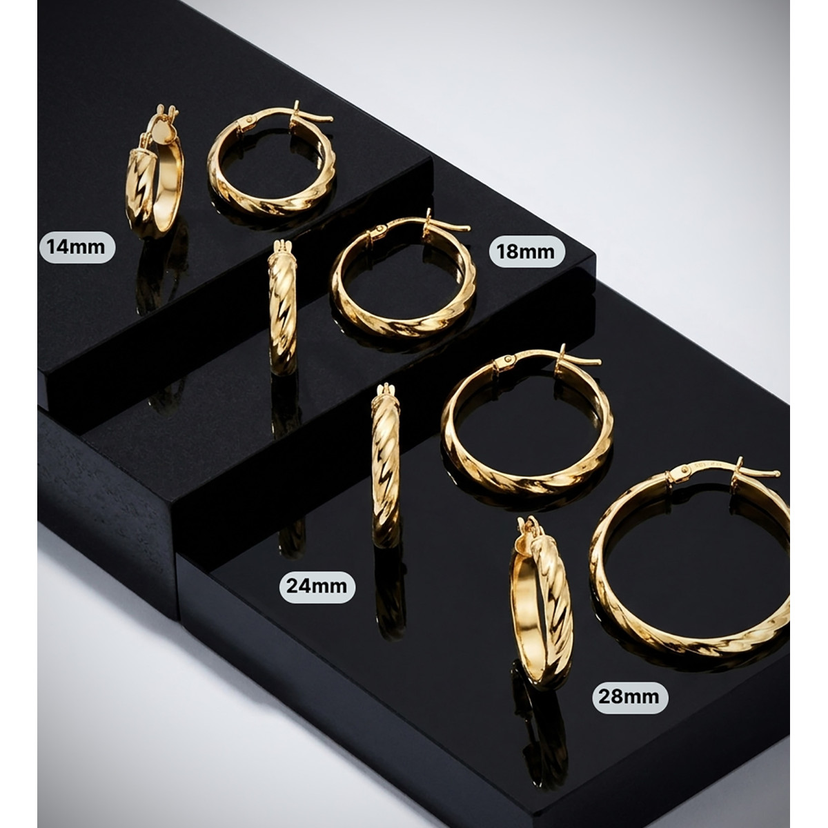 18K AROS ORO AMARILLO MEDIA CAÑA BANDAS BRILLO 28X4MM