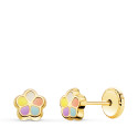 18K PENDIENTES FLOR ESMALTE 5MM CIERRE TUERCA 18K PENDIENTES FLOR ESMALTE 5MM CIERRE TUERCA