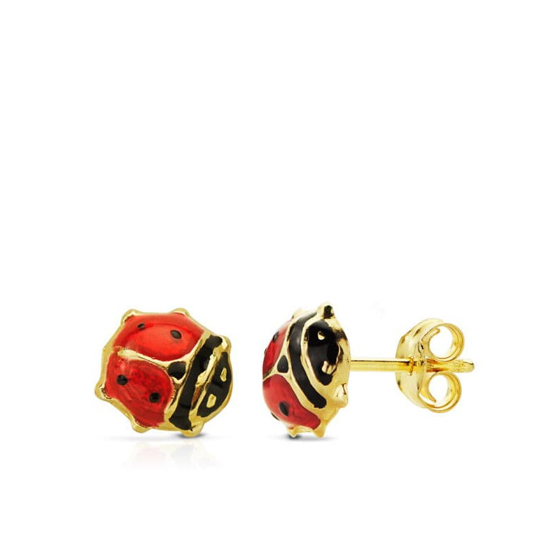18K PENDIENTES ORO AMARILLO MARIQUITA ESMALTE 7X7 MM CIERRE PRESION