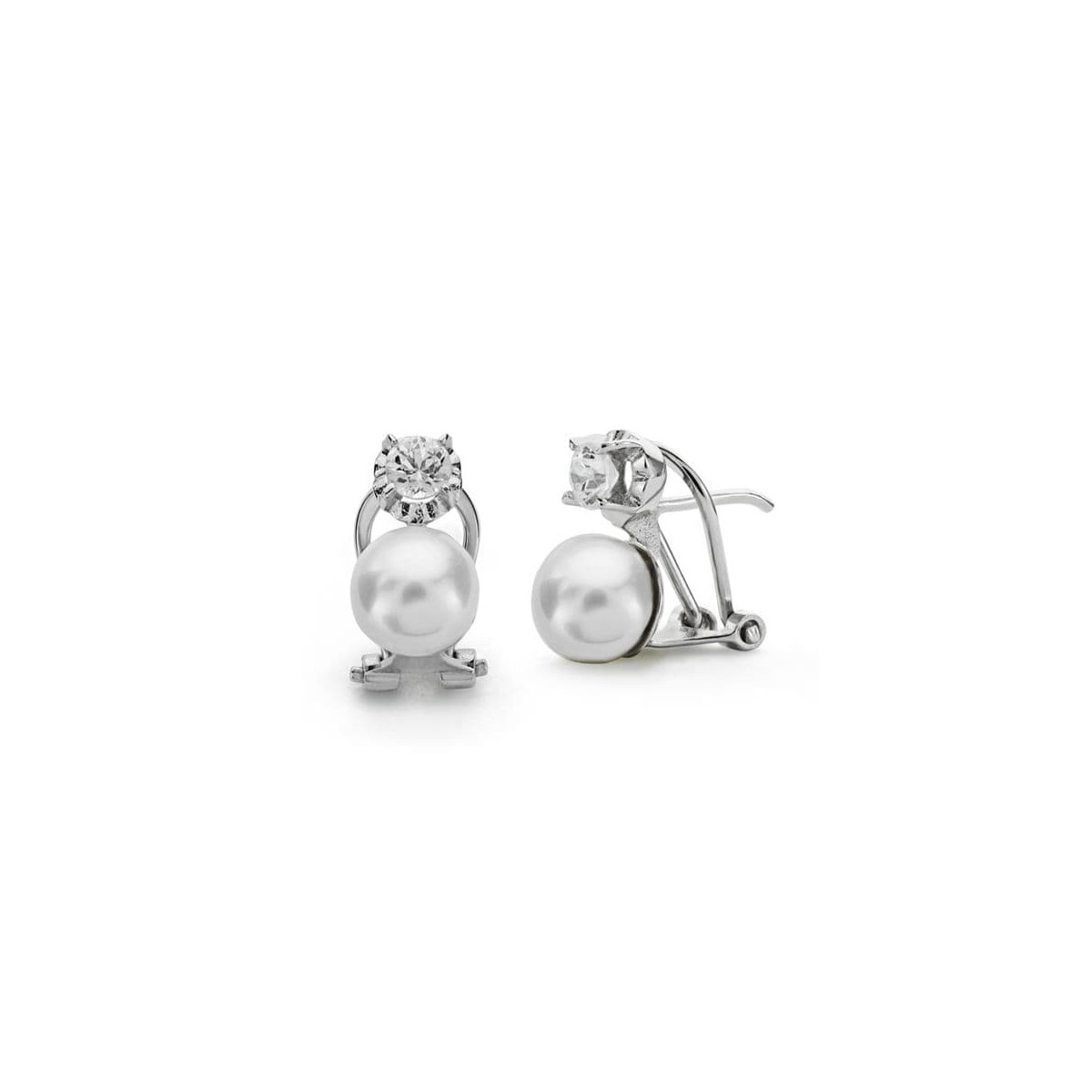 18K PENDIENTES ORO BLANCO PERLA CULTIVADA 7-4.5 MM CIERRE OMEGA