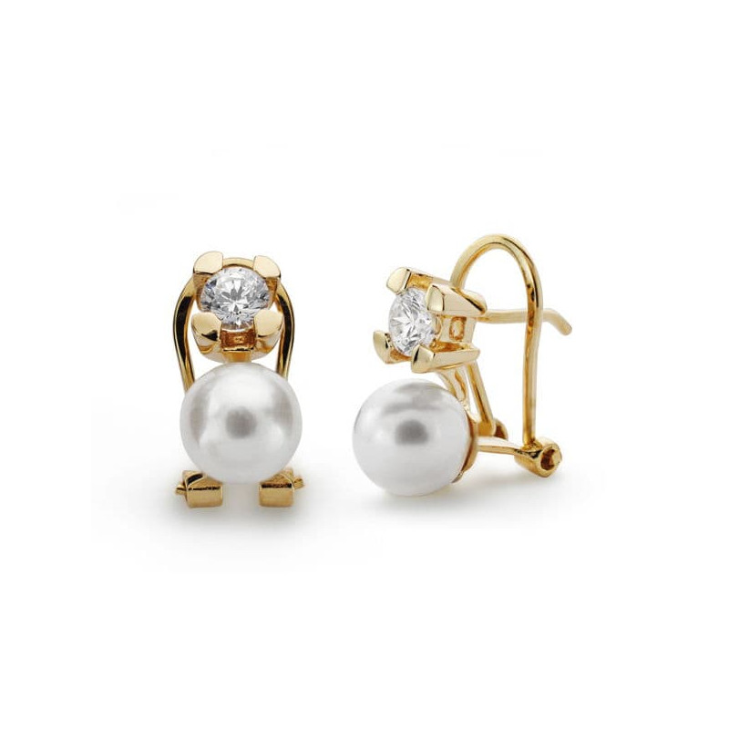 18K PENDIENTES GARRA PERLA CULTIVADA ORO AMARILLO 7-7.5 MM CIERRE OMEGA